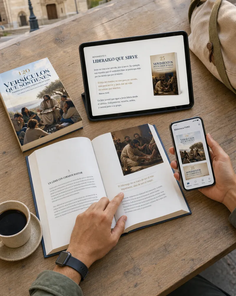 Colección FARO utilizada como libro impreso, en tableta y en celular